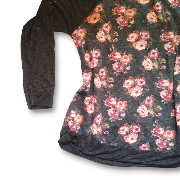 ECLIPSE - Casual Black & Floral Long Sleeve Top Shirt - Picture 2 of 6